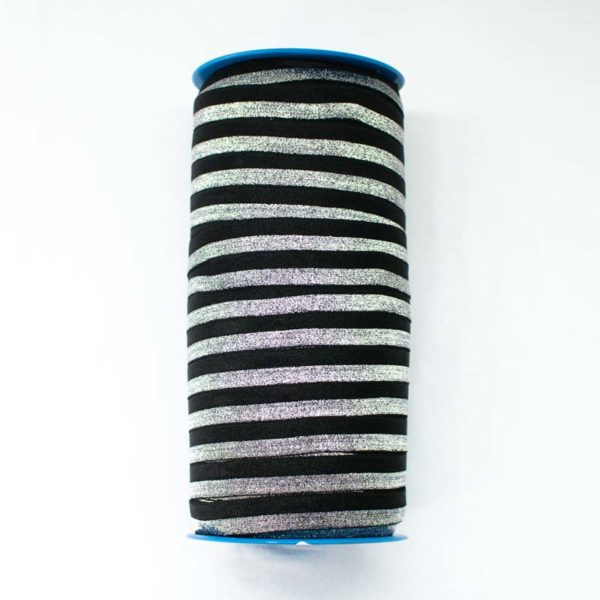 SESGO ELASTICO PLANO H 223/15 15MM NEGRO LUREX PLATA 9109 6901